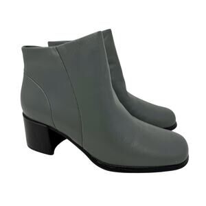 White Mountain Ankle Boots Gray Block Heel Side Zip Minimalist Leather 8.5